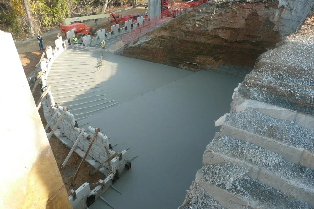 Elastizell Systems workers installing a cellular concrete MSE wall
